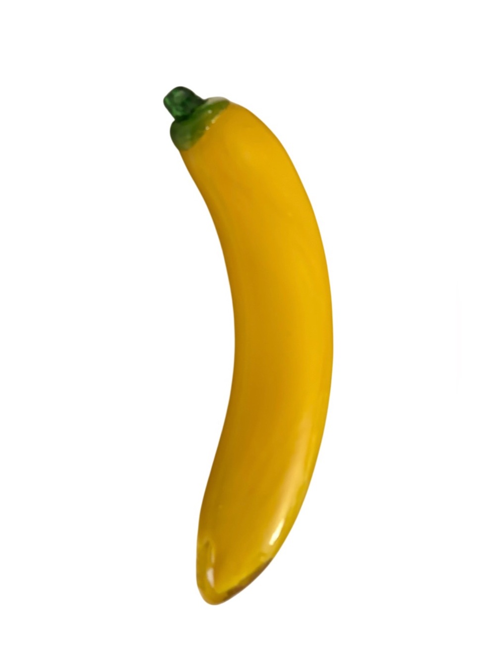 Vintage Glass Banana Fruit w/ Green Stem 8”